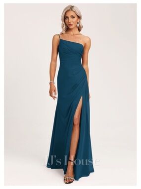 JJs House One-Shoulder Teal Evening Gown